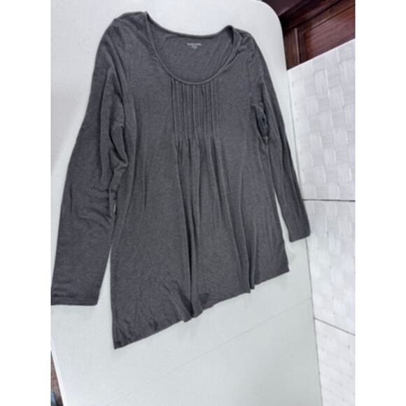 "Eileen Fisher" Gray, Jersey Top, Tunic ,Pintuck, Scoop Neck, Petite L, Charcoal - Picture 4 of 9